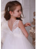 Illusion Neck Ivory Lace Tulle V Back Flower Girl Dress